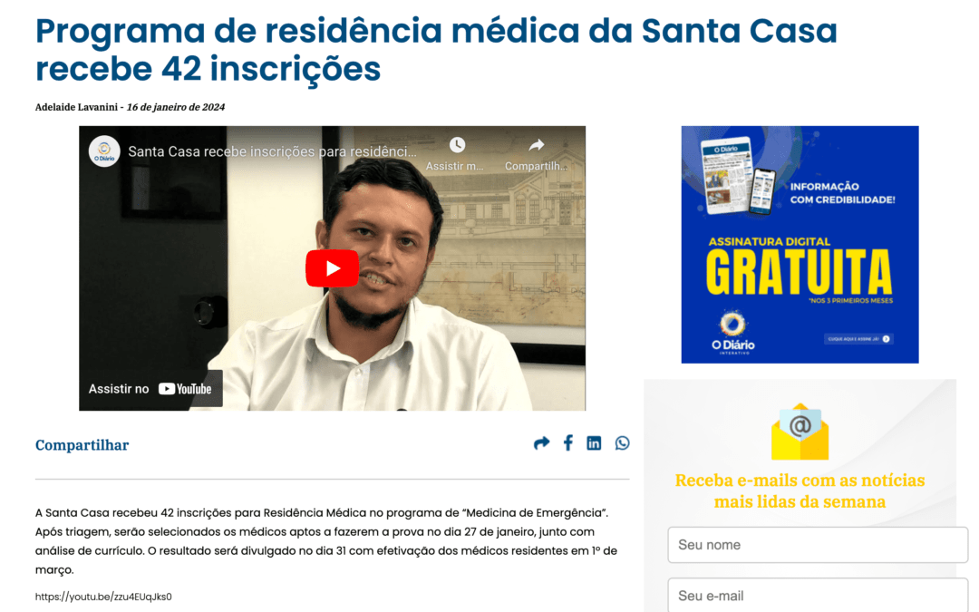 Programa de residência médica da Santa Casa recebe 42 inscrições